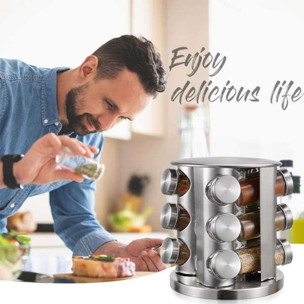 12 Jars Swivel Spice Rack Set