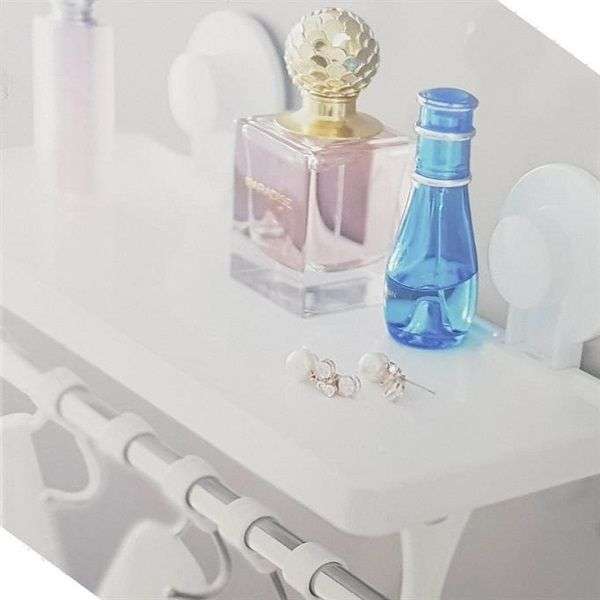 Bathlux Shelf With Hanging Hooks And Suction Cup-30136