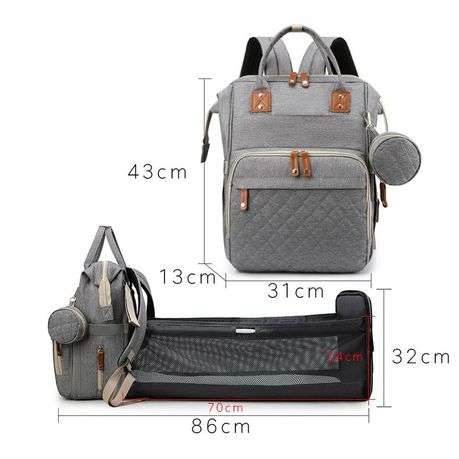 New Stylish Multi-Functional Baby Diaper Bag & Bed - Grey