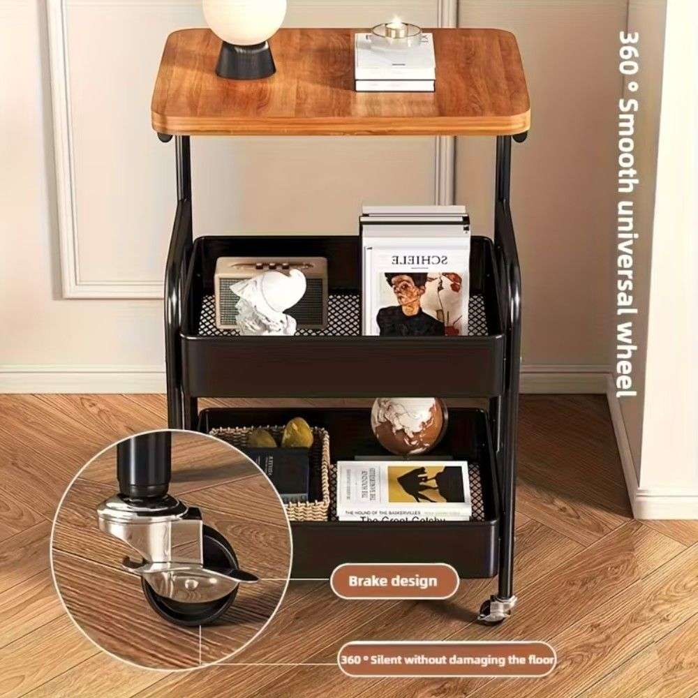 Nordic Moveable Double-Layer Side-Table Storage Trolley