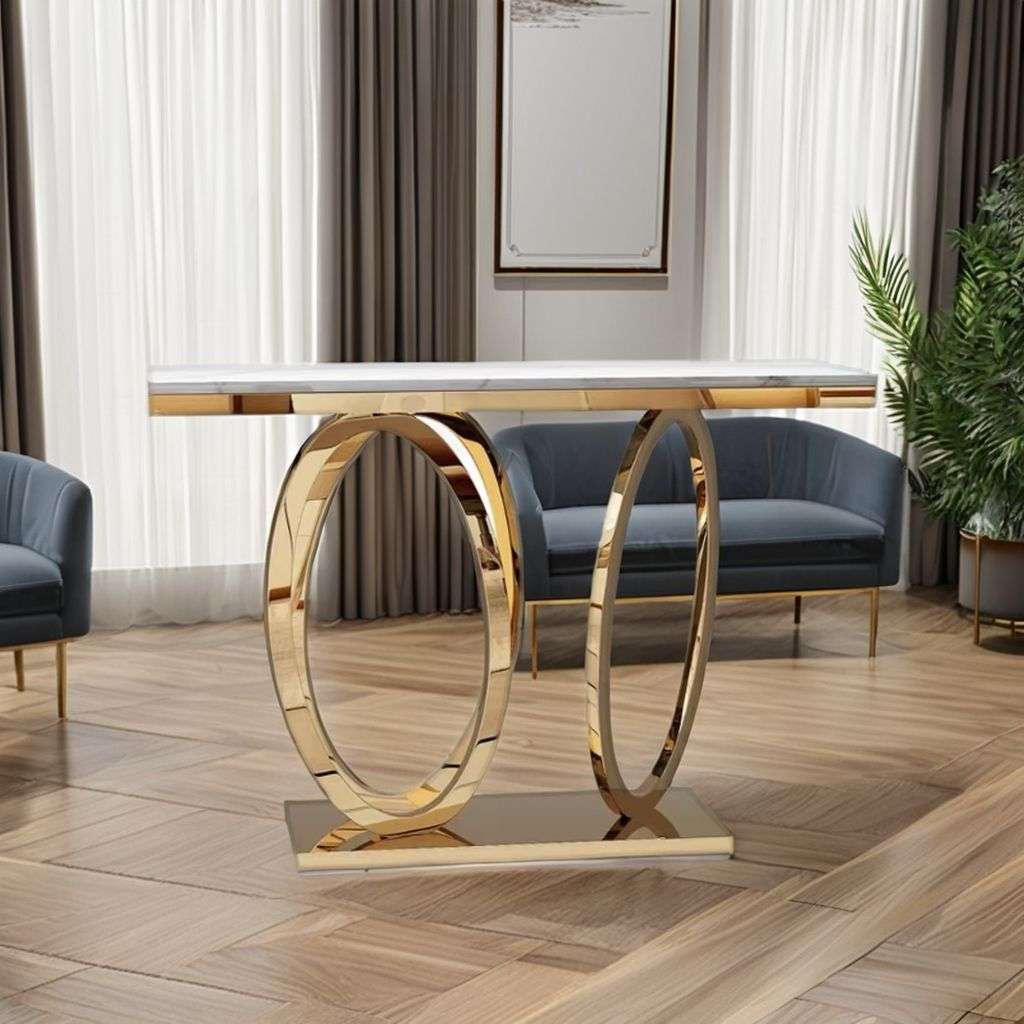 Elegant Marble Top Console Server Table with Oval Bottom