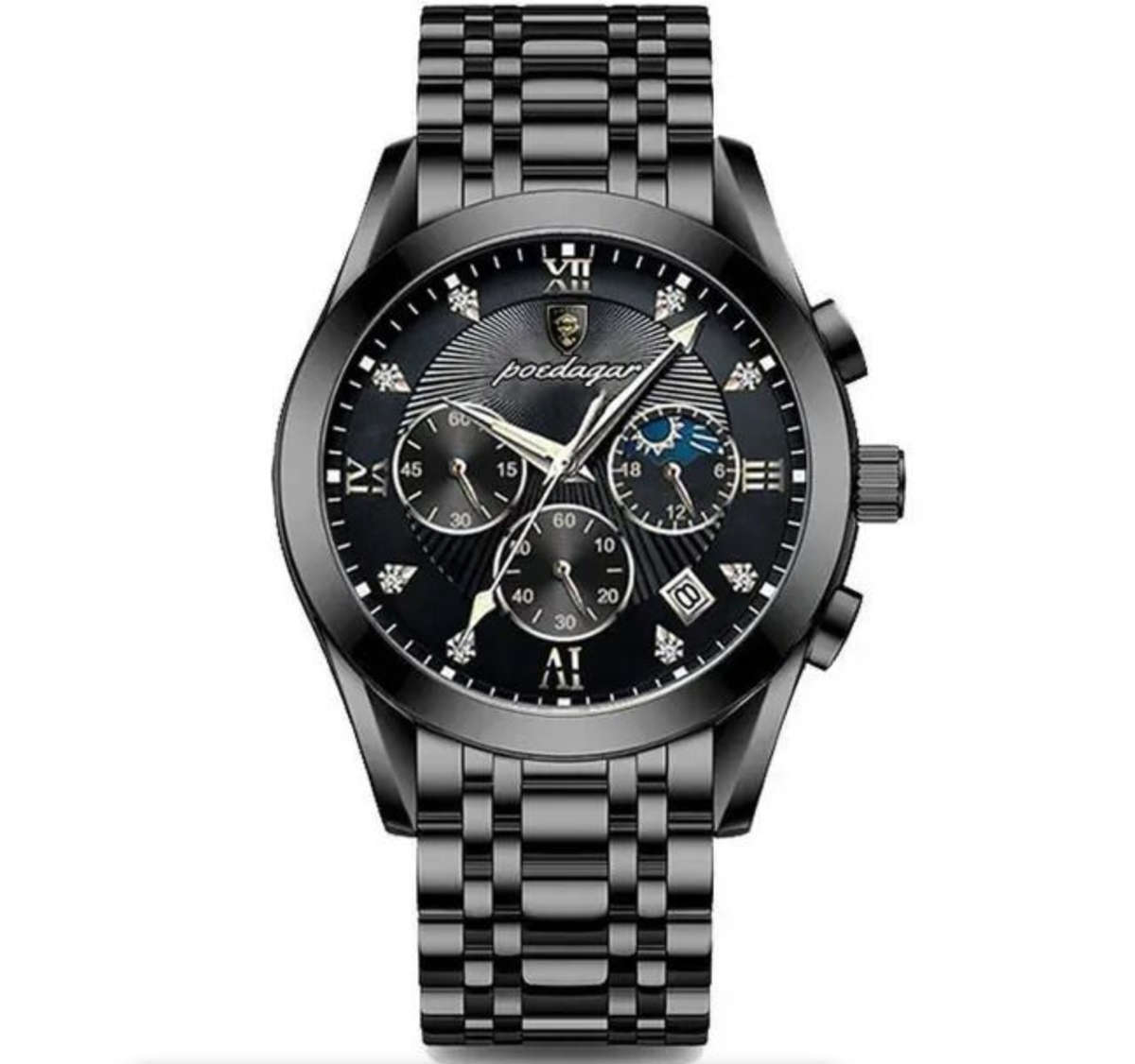 Poedagar - Stainless Steel Luxury Men's Watch - Black