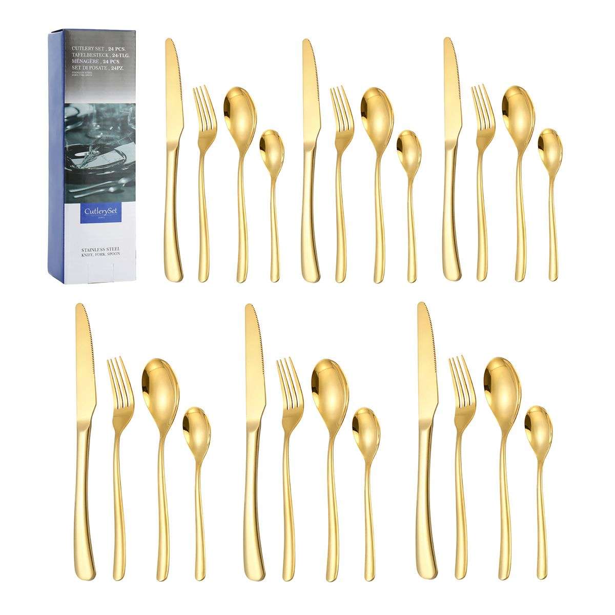 Branded 24 Piece Stainless Steel Cutlery Set B002 Design - Gold