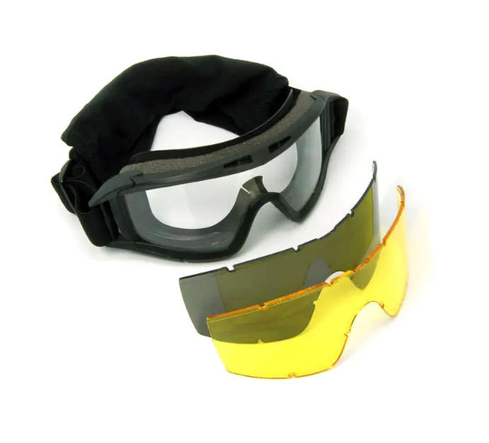 Tactical Goggles with 3 Interchangeable Lens - Black