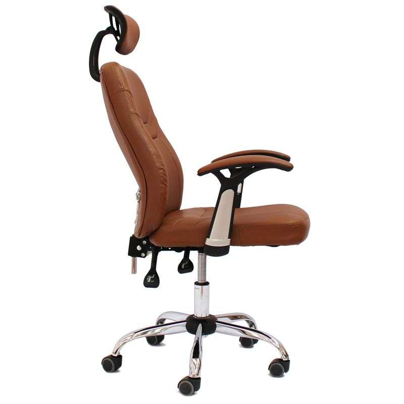 Office Chairs - Contemporary Design PU Leather Office Arm Chair- Reclinable Backrest -Brown Colour