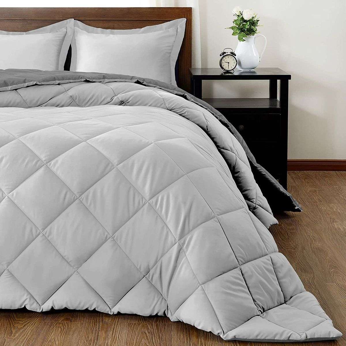Reversible 5pcs Queen Comforter Set Charcoal And Grey