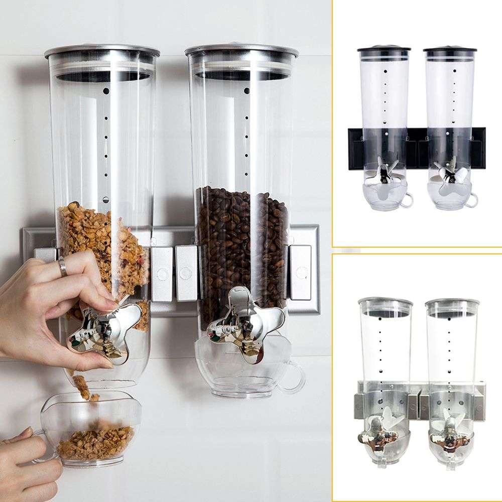 Wall Mounted Black Double Cereal Dispenser