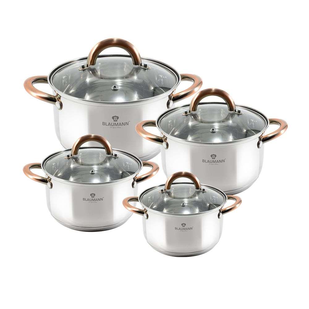 Blaumann 8 Piece Stainless Steel Cookware Set with Glass Lids - Gourmet Line (SECOND HAND)