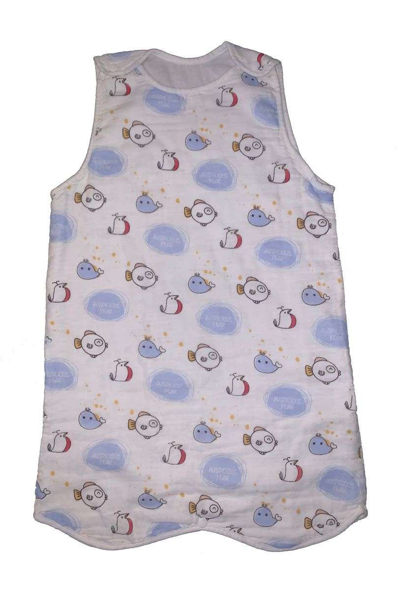 Olive Tree - 4 Layer Muslin Sleeveless Summer Sleeping Bag - Fish&Bubble - White - M