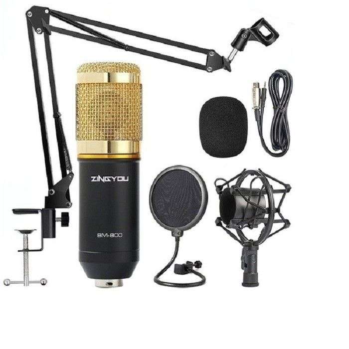 BM 800 Condenser Microphone Professional Mic Kit Gold