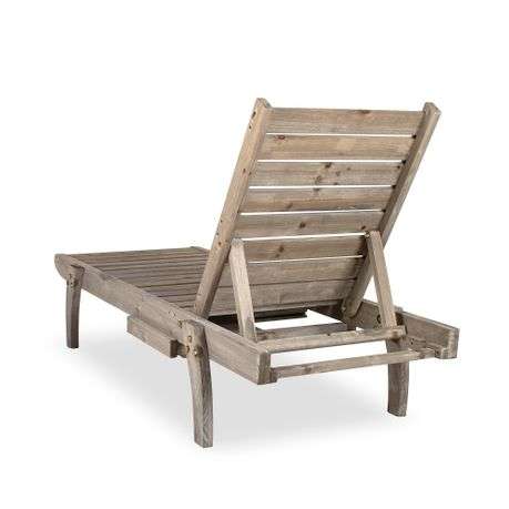 Hazlo Solid Wooden Outdoor Sun Pool Lounger Chair & Pull out Tray - Grey