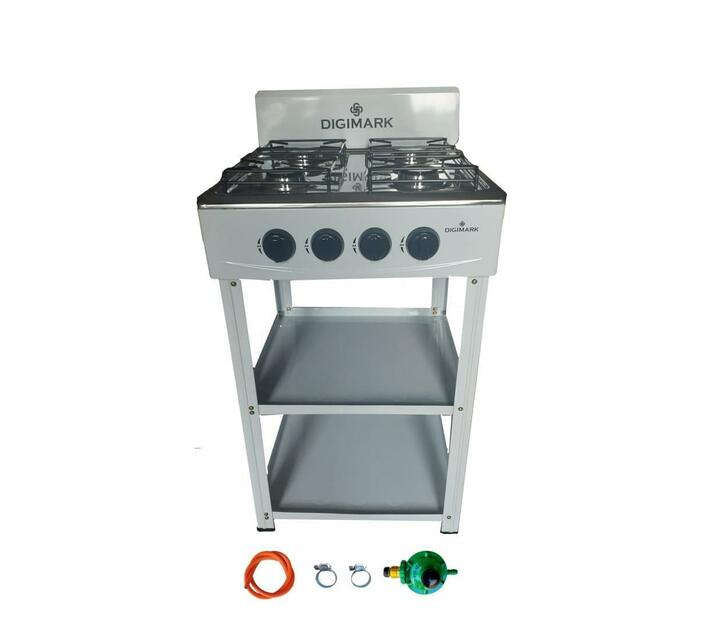 Freestanding 4 Burner Gas Stove with Shelves and Fittings