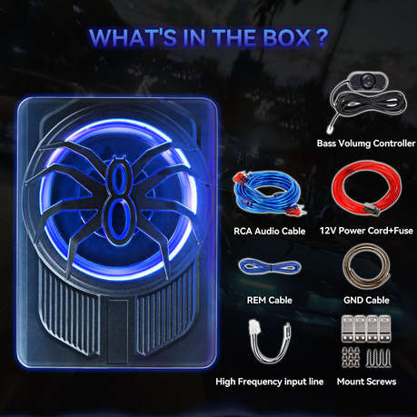 Underseat Car Subwoofer with Integrated Amplifier and Deep Bass