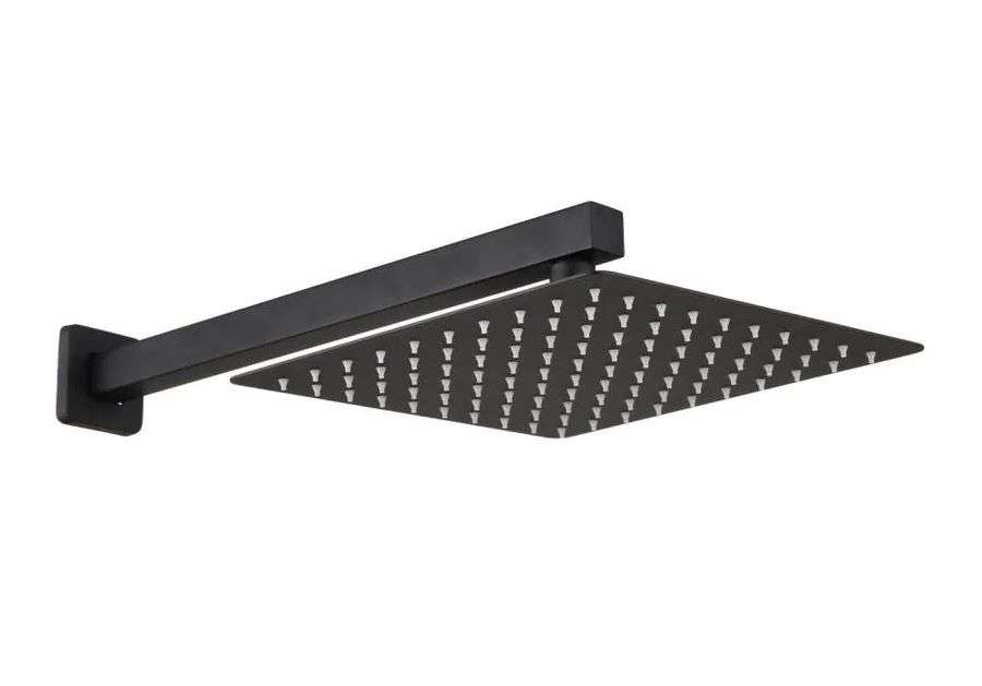Jack Brown Unique Square Rain Fall Shower Head & Arm Set - Black