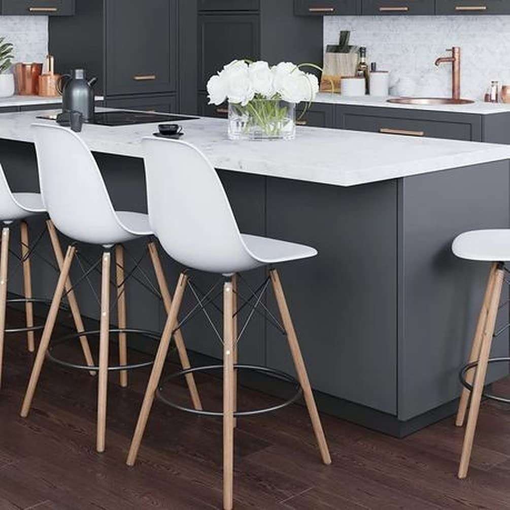 Bar / Kitchen Stools - Wooden Leg - Set of Two - White