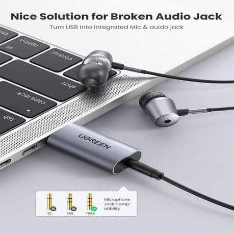 Ugreen - CM383-80864 USB-A to 3.5mm Audio Jack External Sound Adapter - Silver - Ugreen - CM383-8...