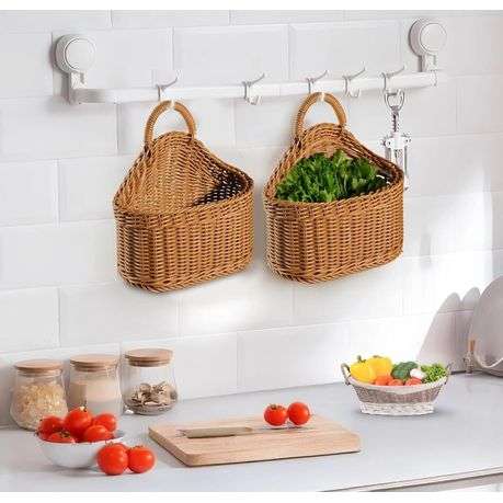 Wall-Hanging Wicker Storage Baskets Set of 2