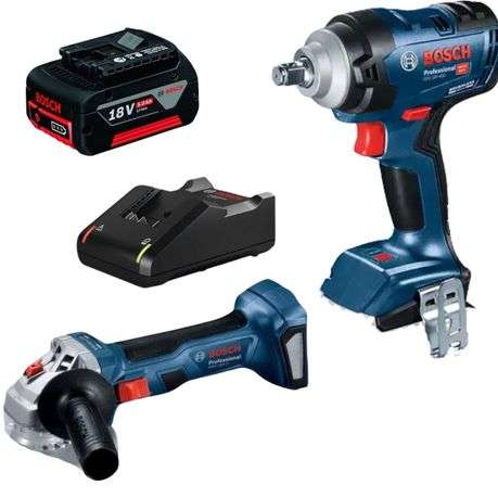 Bosch - Cordless Impact Wrench, Angle Grinder with 5Ah Battery & Charger - Bosch - Cordless Impac...