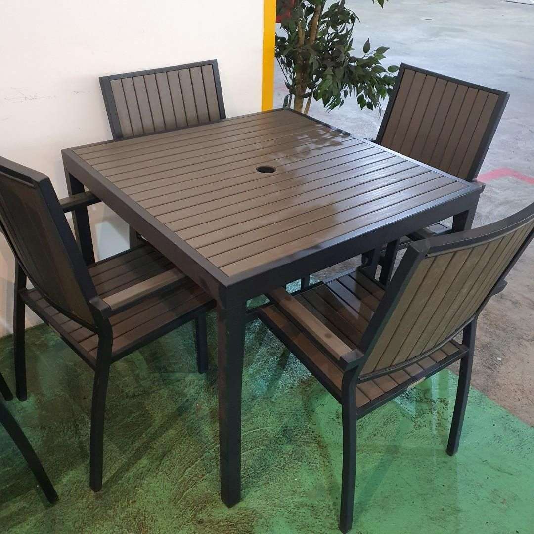 Modern wooden patio table and 4 chairs