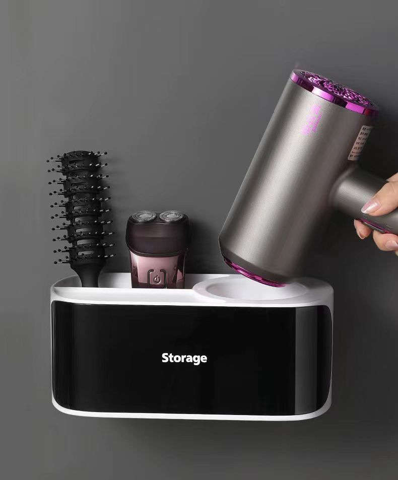 Wall Mounted Hair Dryer Organizer - Black