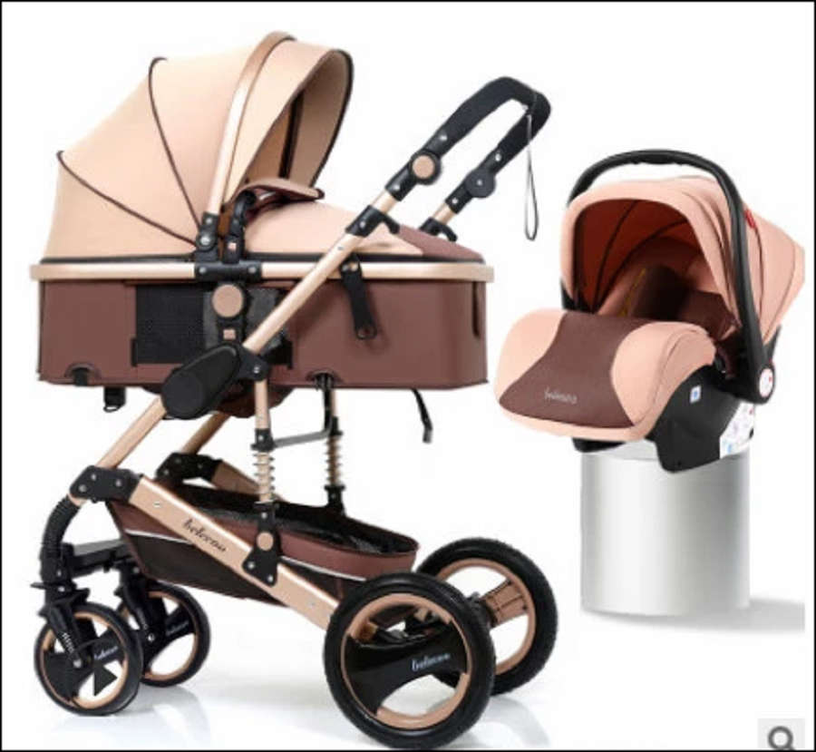 3 IN 1 Baby Pram Stroller - Khaki