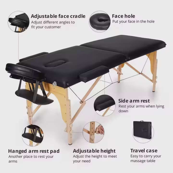 Marbella Portable 2 Part Massage Bed - Black
