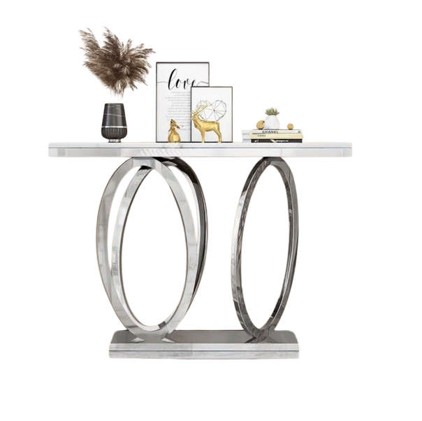 Elegant Marble Top Console Server Table with Oval Bottom