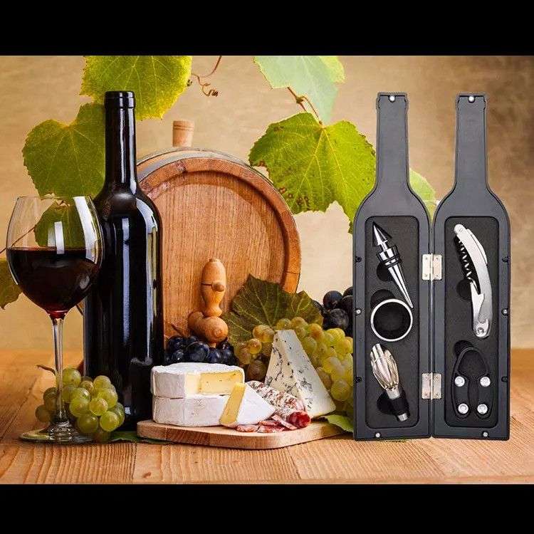 Premium Wine Accessory Set - 5PC Set with Wine-Shaped Case
