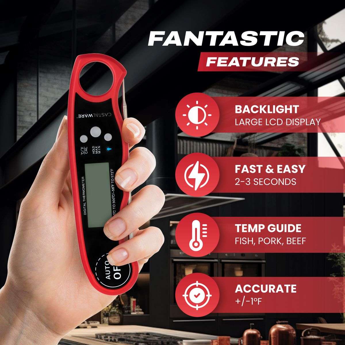 Digital Instant Read Meat Thermometer - Waterproof Kitchen Food Cooking Thermometer with Backlight