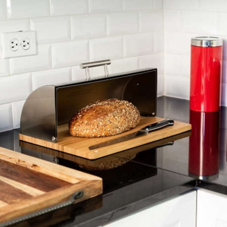 Single Loaf Stainless Steel Bread Bin with Bamboo Cutting Board Bottom (PLEASE READ DESCRIPTION)