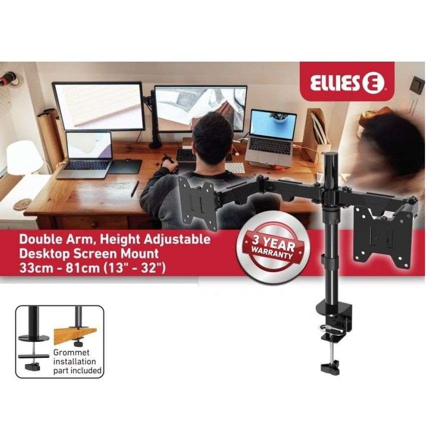Ellies Double Arm Height Adjustable Monitor Mount 13 - 32 for desktop