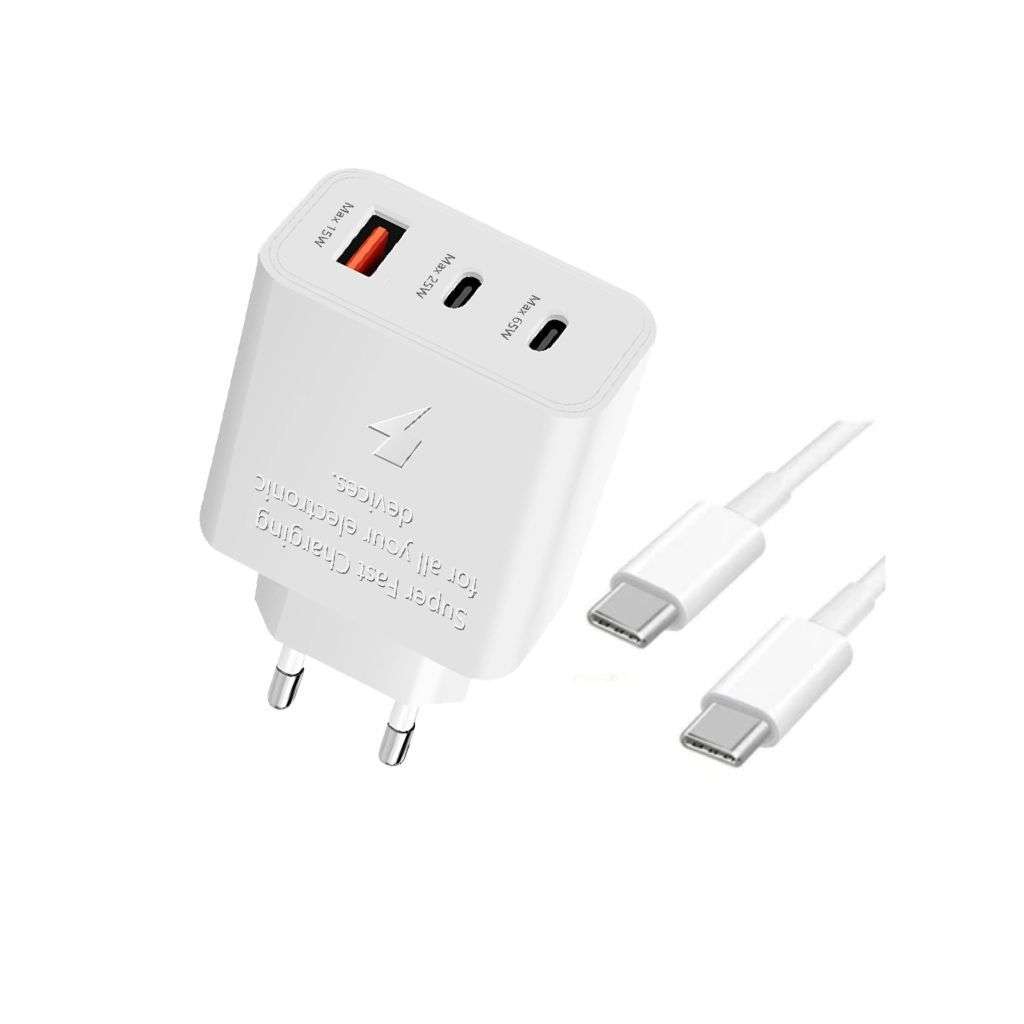 65W Super Fast Power Adapter Charger  White With C to C Cable