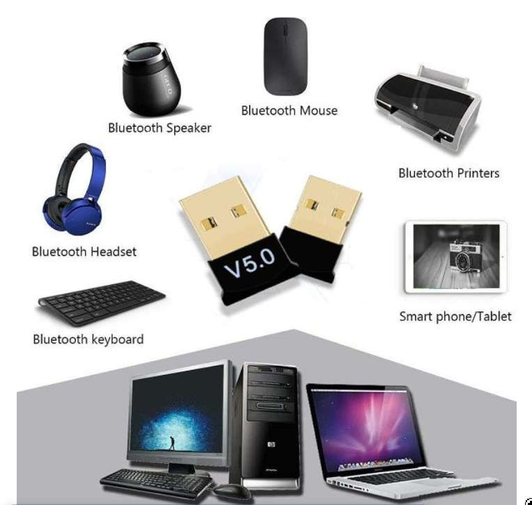 Wireless USB Bluetooth Dongle V5.0 - Adapter for PC By (GC)