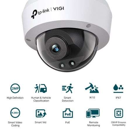 Tp-Link - Vigi C220I 2MP Dome Camera Smart Detection, IR Night Vision 2.8mm - Tp-Link - Vigi C220...