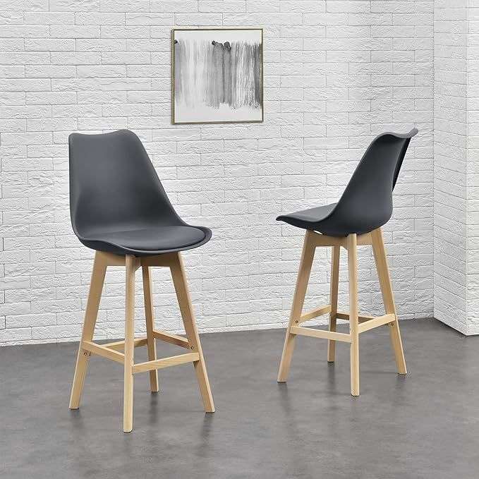 Modern And Stylish Padded Bar Stool - 2 Pack - Black