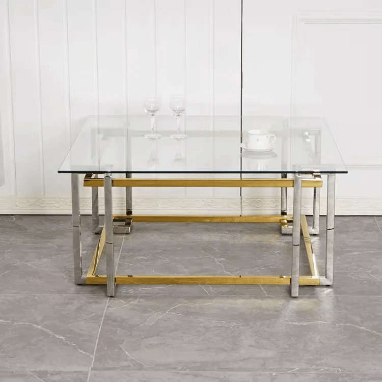 New gold square glass coffee table