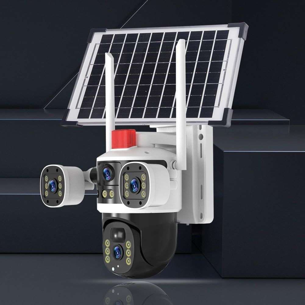 4-Lens Solar Security Camera  6MP Ultra HD, 4G LTE, Weatherproof, Panoramic View, No WiFi or Power