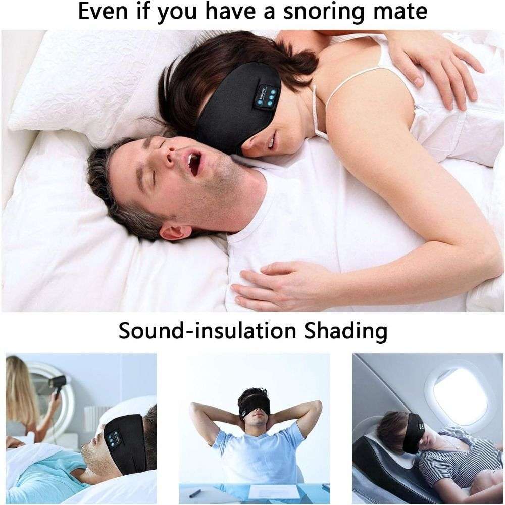 Soft Adjustable Cotton Sleep Music Eyemask with Bluetooth Headphone - Black - Black