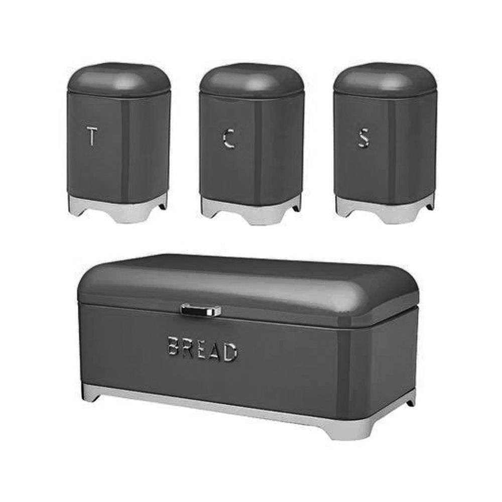 DH - Breadbin Retro Design with 3 Piece Matching Canister Set - Grey