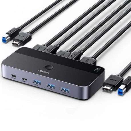 Ugreen - 4K@60Hz HDMI KVM Switch (2 In 1 Out)-Grey - Ugreen - 4K@60Hz HDMI KVM Switch (2 In 1 Out...