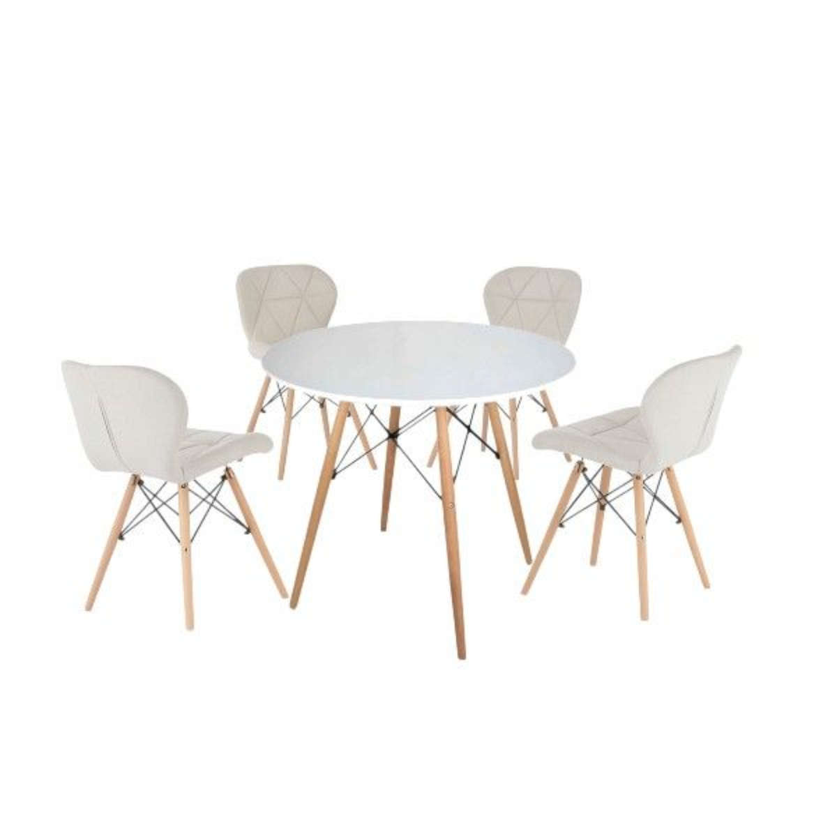 Modern Round 5-Piece Dining Table Set with 4 Upholstered Chairs