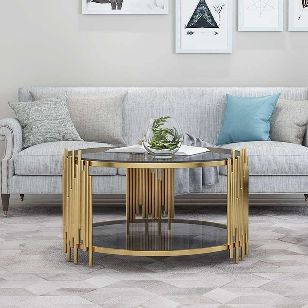 Coffee Tables - Rounded Tempered Glass Top- Gold Colour