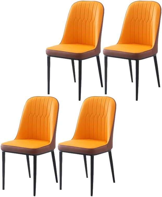 Modern Dining Set -Grey Marble Table with 2 White and 4 Orange Chairs