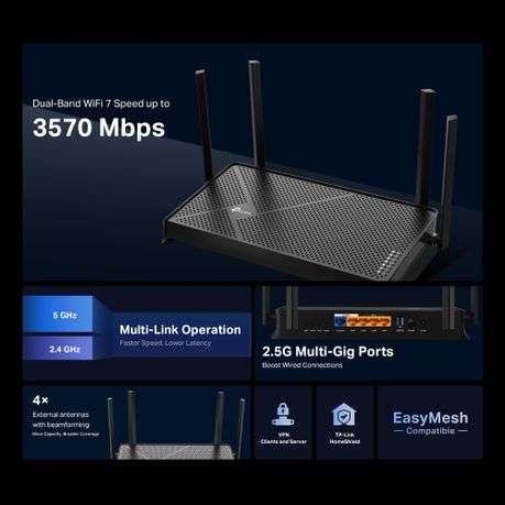 Tp-Link - TP Link BE3600 Dual-Band Wi-Fi 7 Router Archer BE230 - Tp-Link - TP Link BE3600 Dual-Ba...