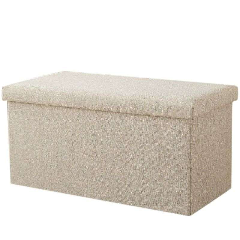 Jack Brown Foldable Fabric Cotton Linen Storage Cube Box Ottoman Stool - Cream