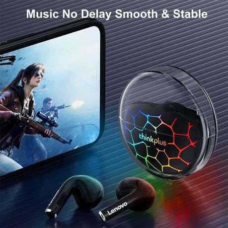 LENOVO - LP80 - RGB Lighting Transparent Design Wireless Earphones - Black