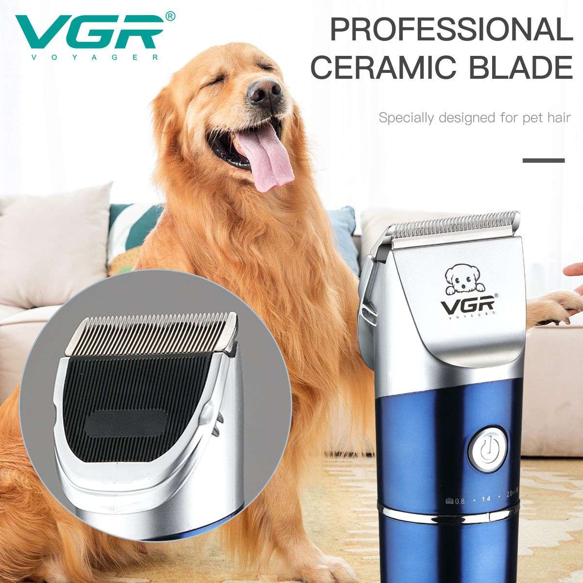 VGR Pet Hair Trimmer Clipper: 4-Comb Set with Ceramic Blade & Free Key Ring