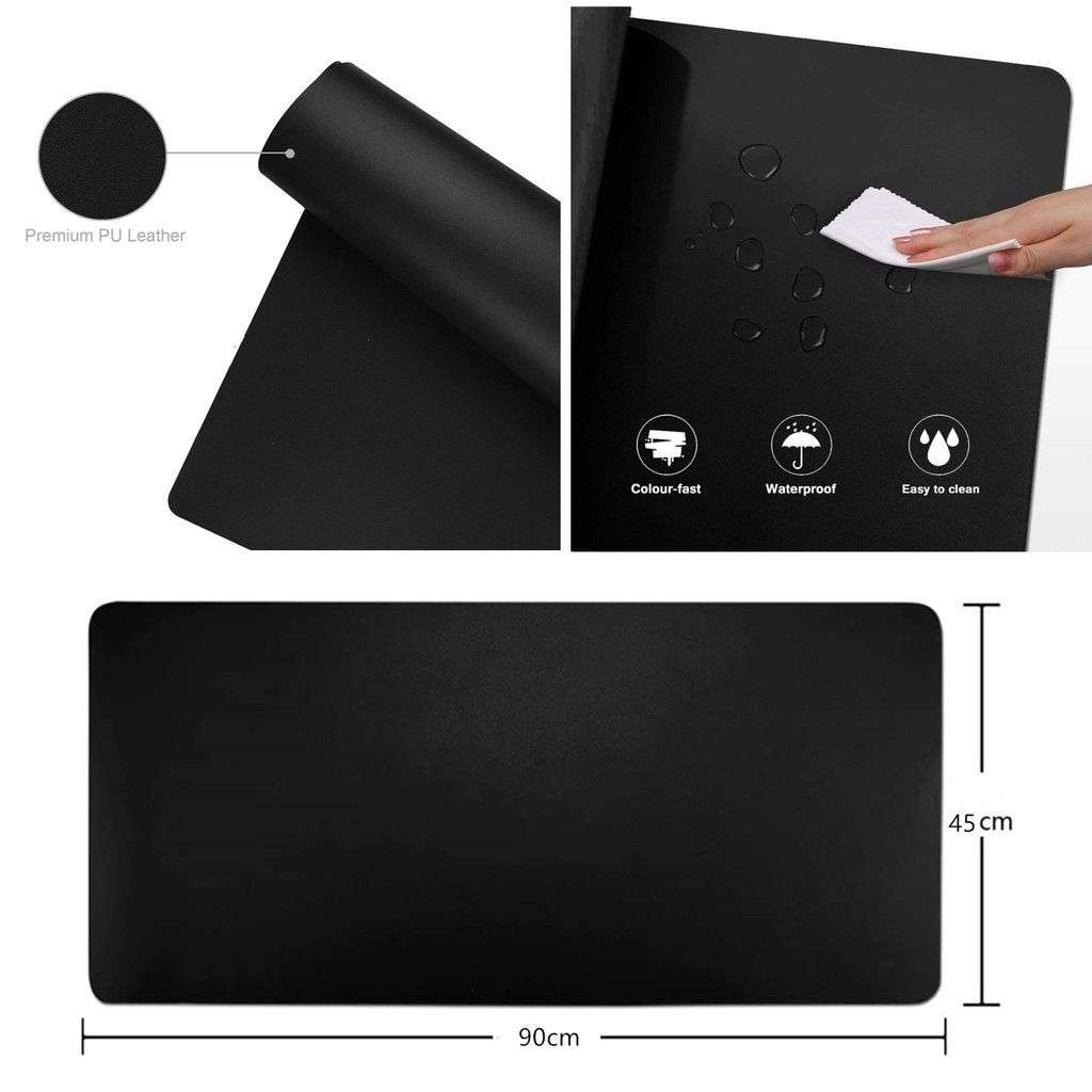 90x45cm Double Side PU Leather Office  Computer Mouse Keyboard Table Cushion BLACK