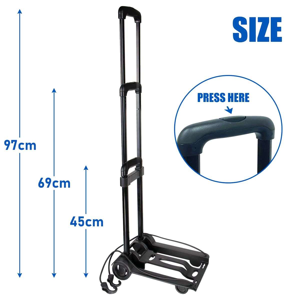 Foldable Hand Truck Dolly with 2 Wheels Portable Trolley Cart Capacity 25kg