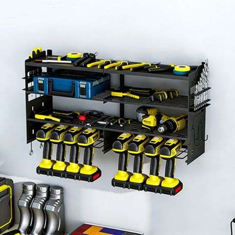 Stylish 4 Tier Large Capacity Wall Mount Tool Organizer, Metal Garage Storage Rack